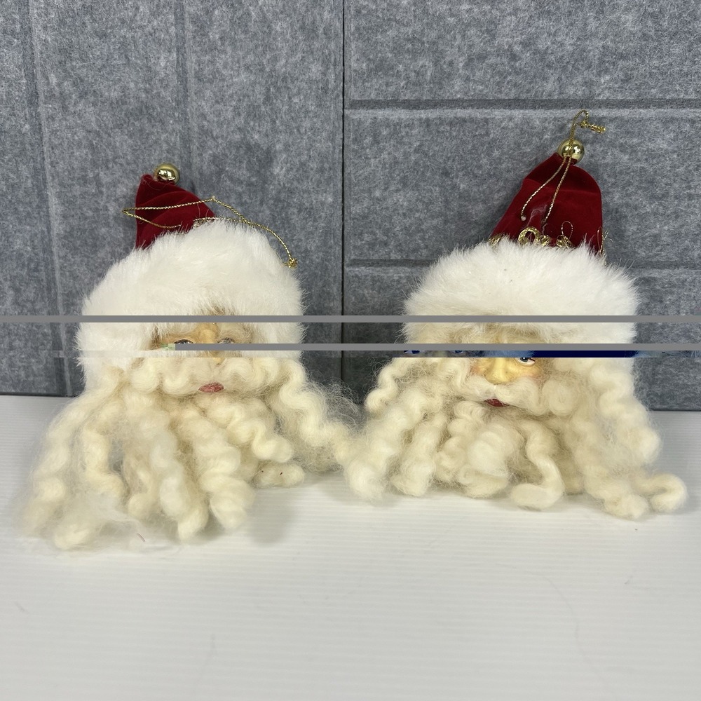 Vintage Santa Head Christmas Set of 2 Ornament Faces